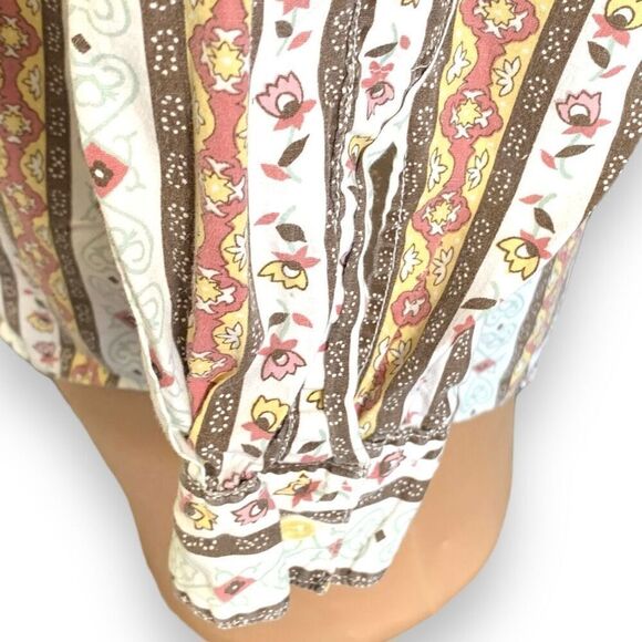 Vintage Maggie & Max White Brown Floral Button Front Long Sleeve Collared Boho - Picture 6 of 9